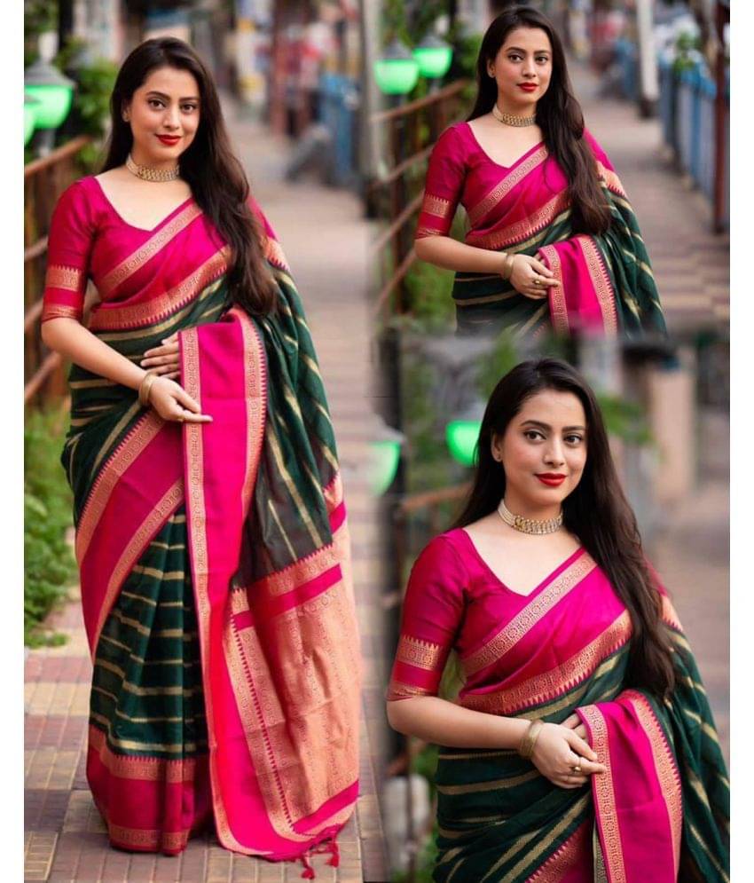 Yashika Banarasi Silk Printed Saree With Unstitched Blouse Piece ( Green )     			Yashika Banarasi Silk Printed Saree With Unstitched Blouse Piece ( Green )