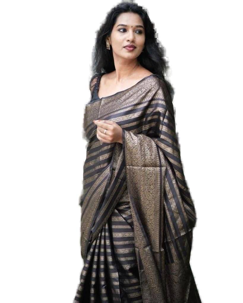 Yashika Banarasi Silk Printed Saree With Unstitched Blouse Piece ( Black ) Yashika Banarasi Silk Printed Saree With Unstitched Blouse Piece ( Black )