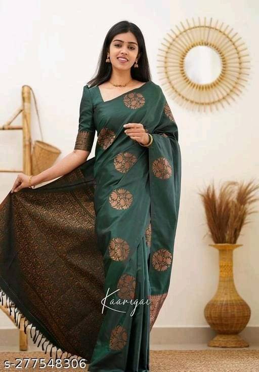     			Yashika Banarasi Silk Printed Saree With Unstitched Blouse Piece ( Green )