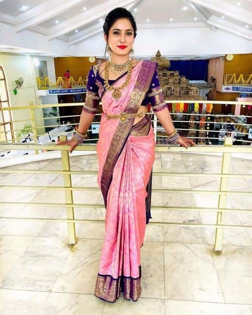Yashika Banarasi Silk Printed Saree With Unstitched Blouse Piece ( Peach ) - Sarees | Buy online on ZillyBuy