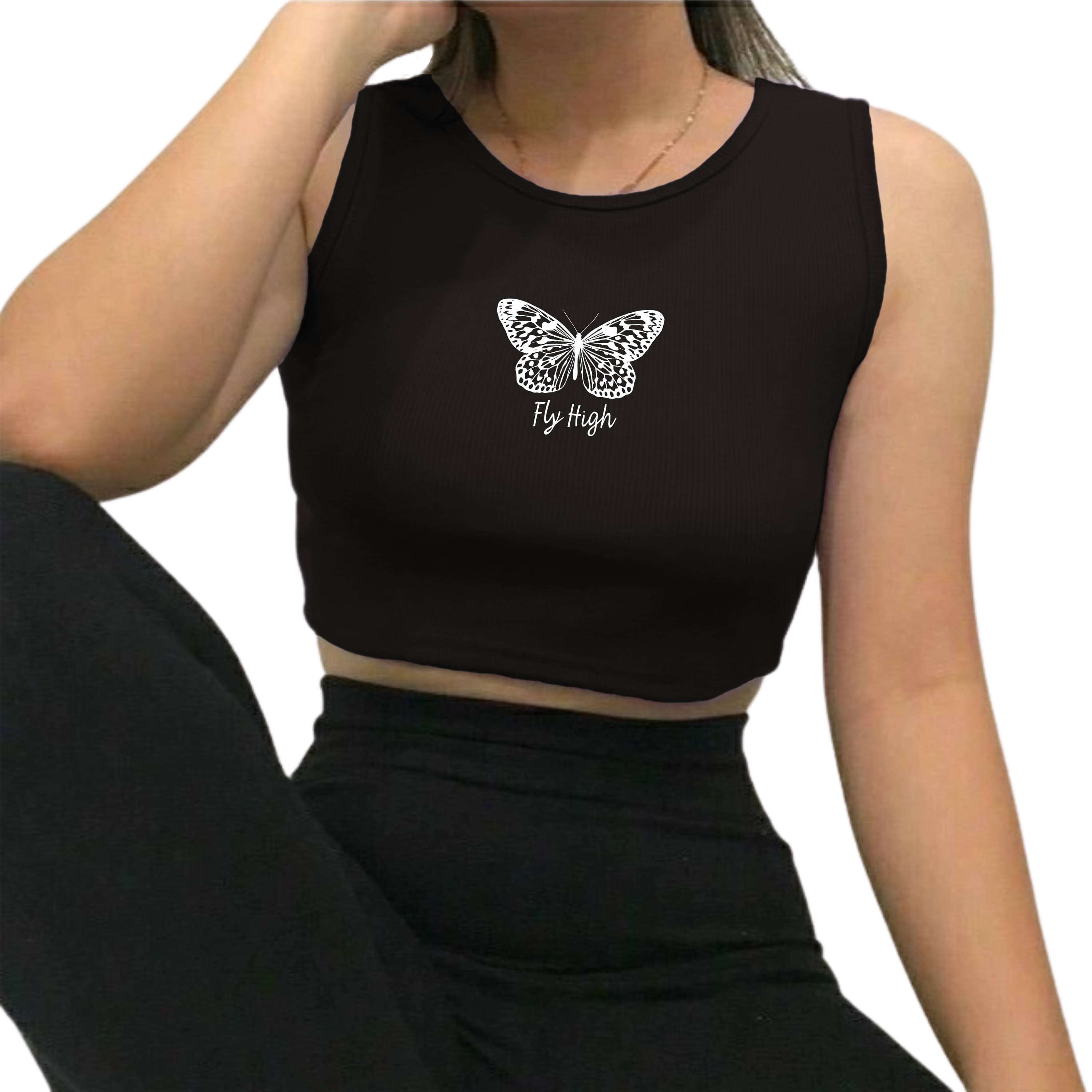     			fashion and youth Women's Cotton Blend Crop Top ( Black )