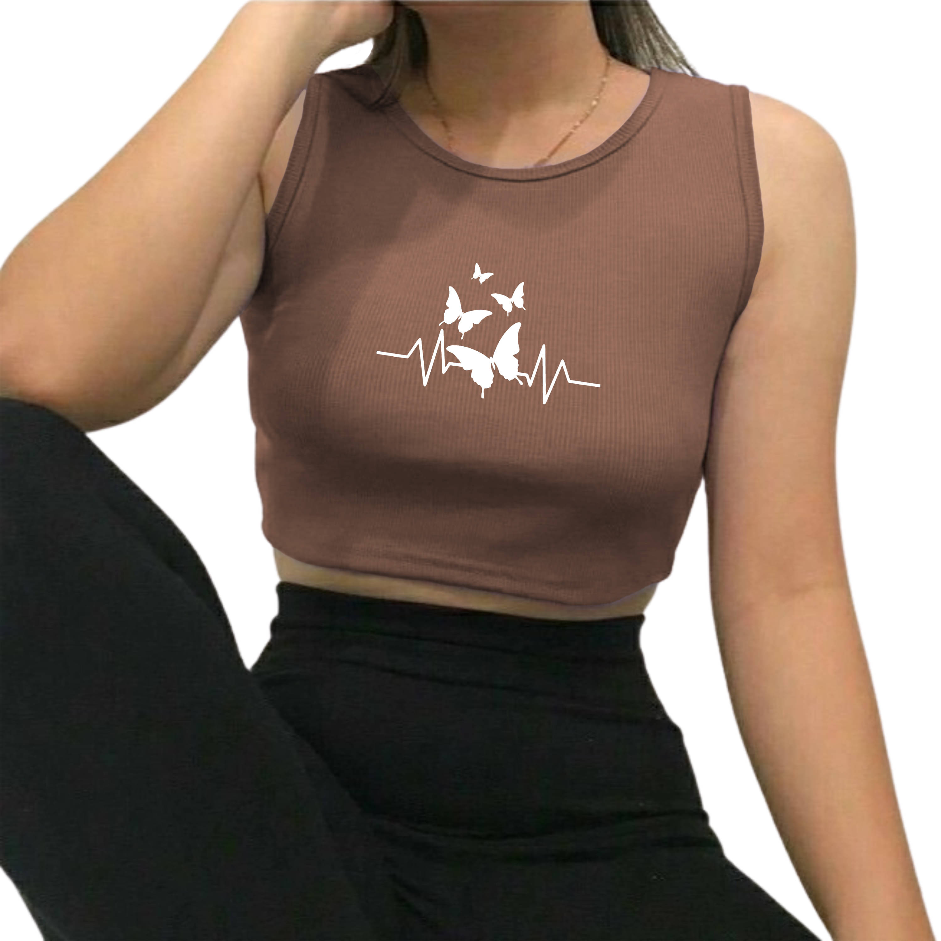 fashion and youth Women's Cotton Blend Crop Top ( Brown ) fashion and youth Women's Cotton Blend Crop Top ( Brown )