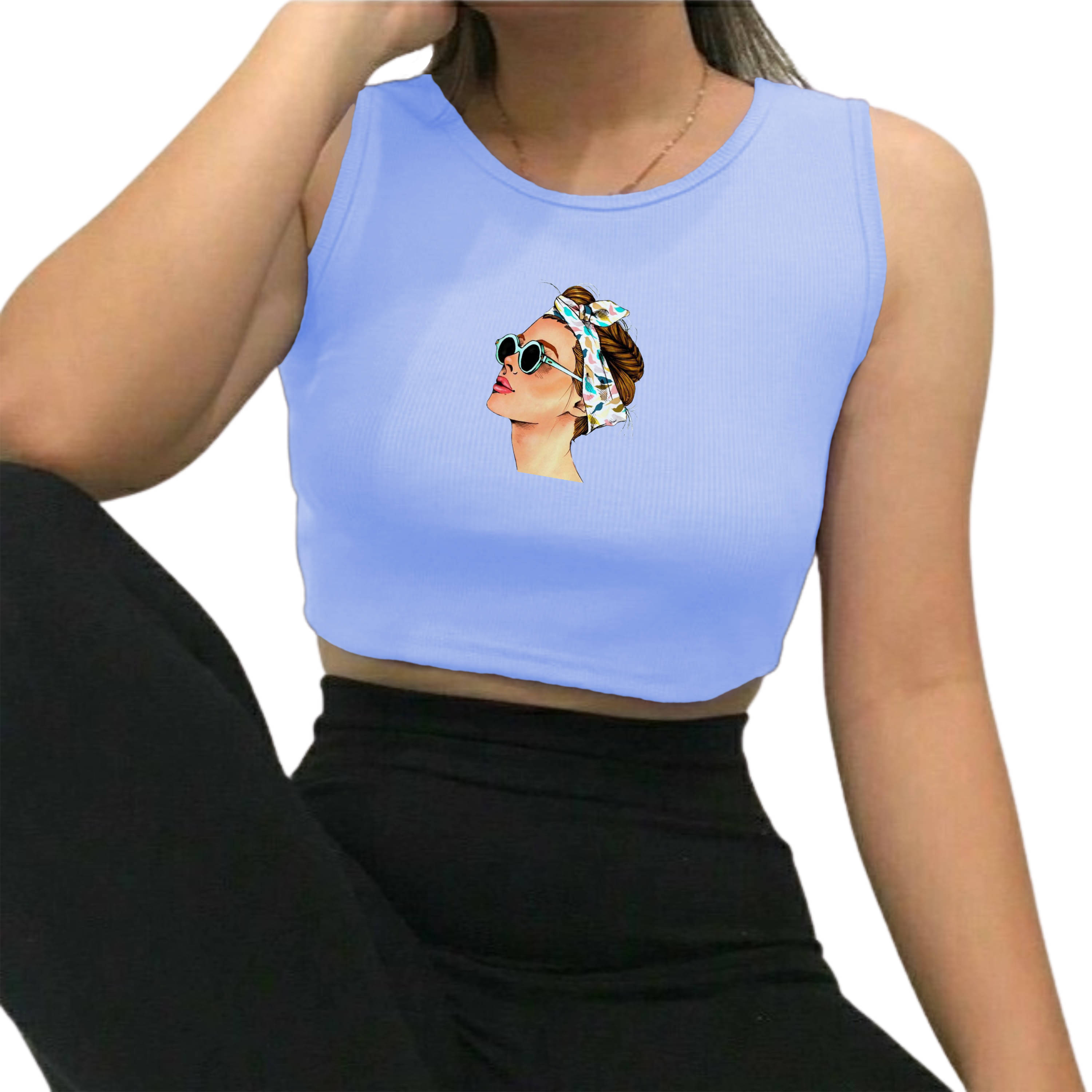     			fashion and youth Women's Cotton Blend Crop Top ( Light Blue )