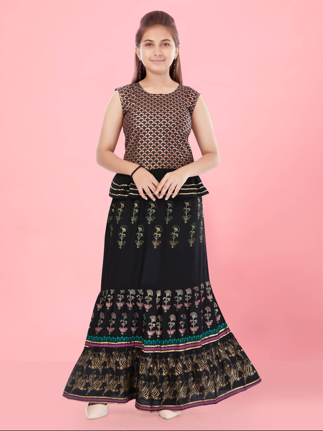 Aarika Cotton Lehenga Choli Set For Girls ( Pack of 1 , Black )