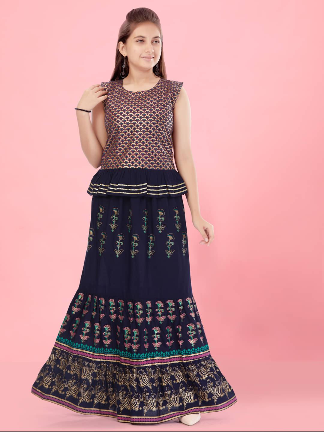     			Aarika Cotton Lehenga Choli Set For Girls ( Pack of 1 , Navy Blue )