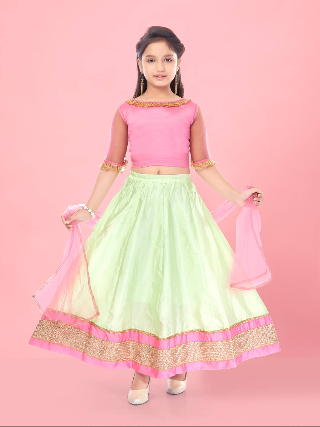     			Aarika Silk Lehenga Choli Set For Girls ( Pack of 1 , Pink )
