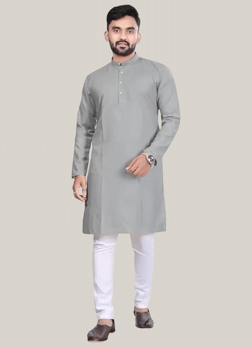 Balaji's Medium Grey Cotton Blend Regular Fit Men's Kurta Pyjama Set ( Pack of 1 ) Balaji's Medium Grey Cotton Blend Regular Fit Men's Kurta Pyjama Set ( Pack of 1 )