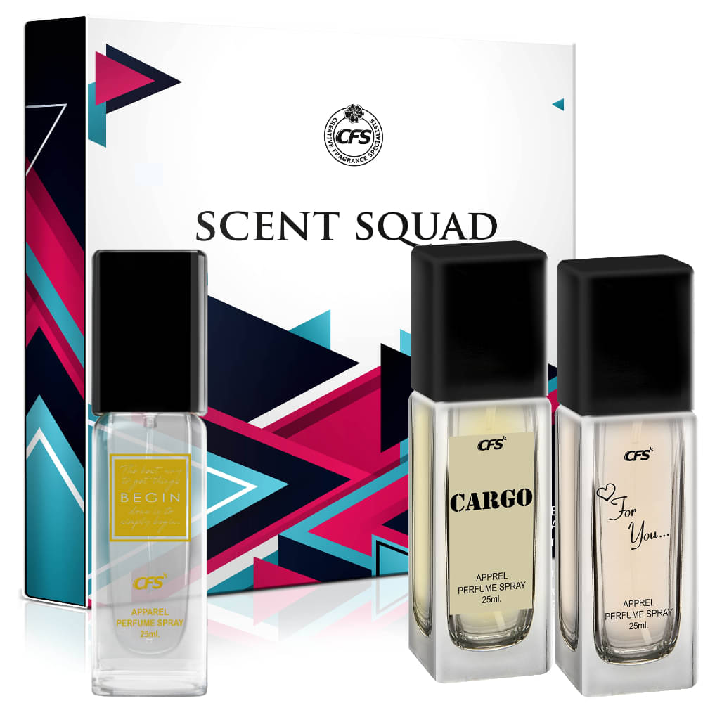    			CFS Scent Squad Unisex Perfume Gift Set Begin Gold, Cargo Khakhi, For You 25ml Each