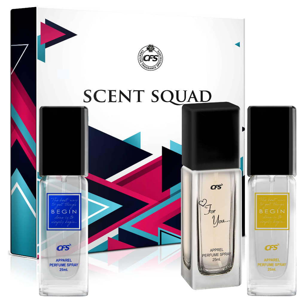     			CFS Scent Squad Unisex Perfume Gift Set Begin Blue, Begin Gold, For You 25ml Each