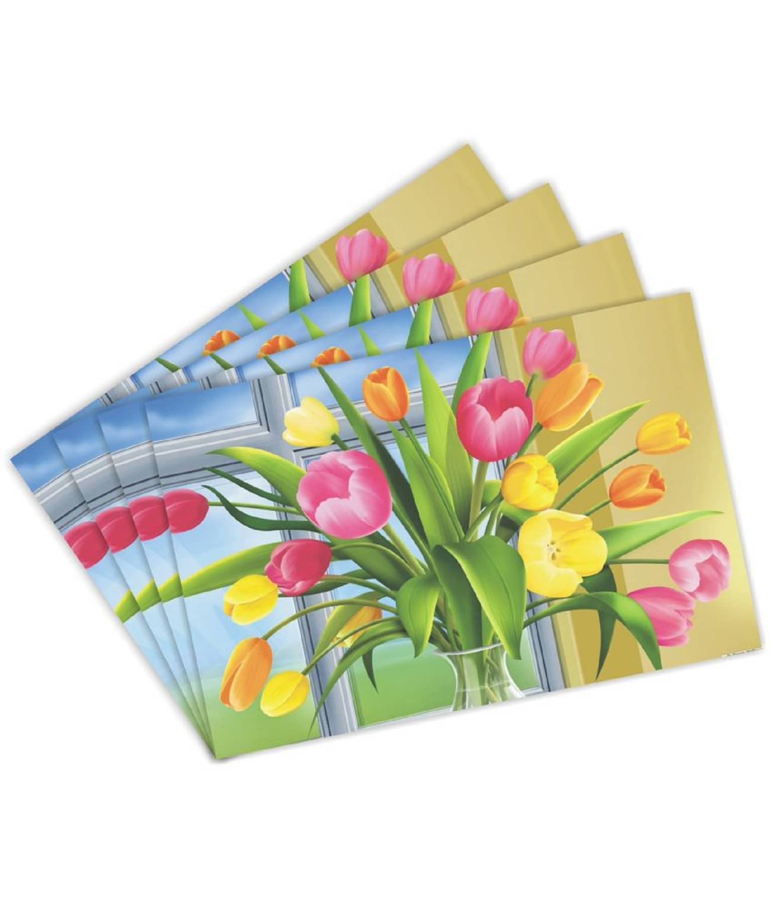 Crosmo PVC Floral Table Mats ( 44 cm x 29 cm ) Pack of 4 - Multi