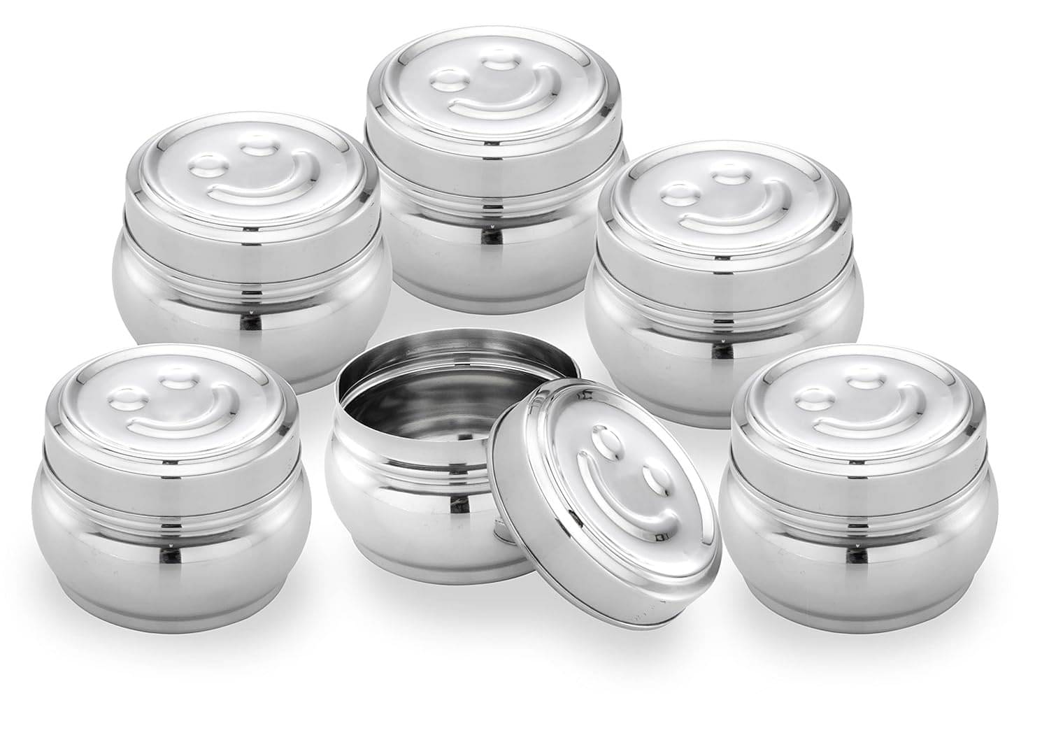     			Dynore Smiley Dabbi 6 Pcs Steel Silver Multi-Purpose Container ( Set of 6 )