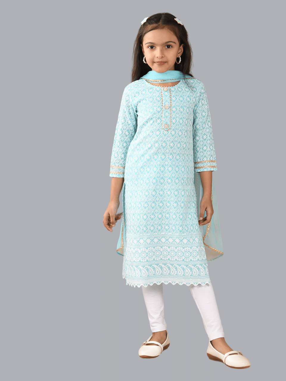 HLGARMENTS Girls Cotton Kurti Legging Set ( Pack of 1 , Gray )