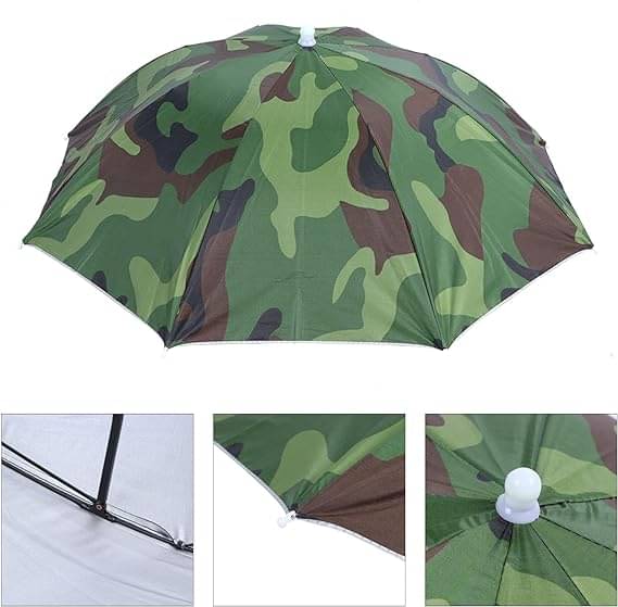     			Infispace Headwear Cap Umbrella Army Color Soft Durable, Adjustable Elastic, (21) Size Fits All Ages Plastic Hat Cap Umbrella for Kids, Men/Women and Adults Rain Protection Headwear Hat Umbrella (Army) Pack of 1