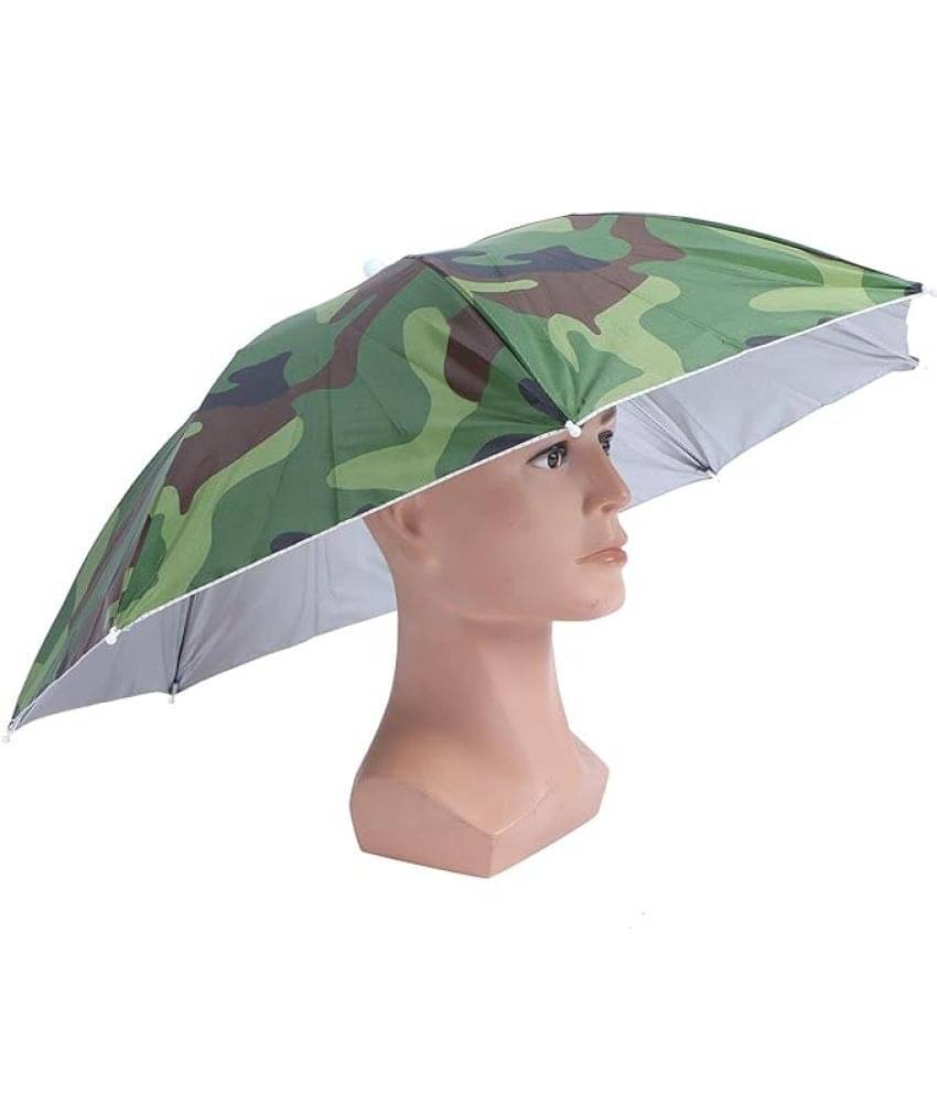     			Infispace Headwear Cap Umbrella Army Color Soft Durable, Adjustable Elastic, (21) Size Fits All Ages Plastic Hat Cap Umbrella for Kids, Men/Women and Adults Rain Protection Headwear Hat Umbrella (Army) Pack of 1