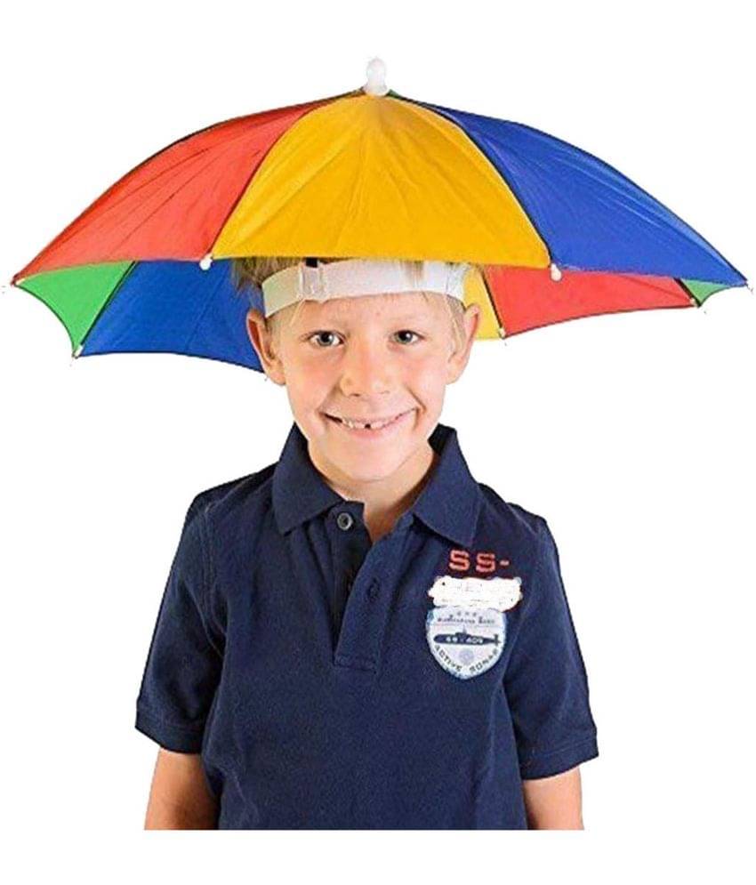    			Infispace Headwear Cap Umbrella Multi Color Soft Durable, Adjustable Elastic, (21) Size Fits All Ages Plastic Hat Cap Umbrella for Kids, Men/Women and Adults Rain Protection Headwear Hat Umbrella (Multi) Pack of 1