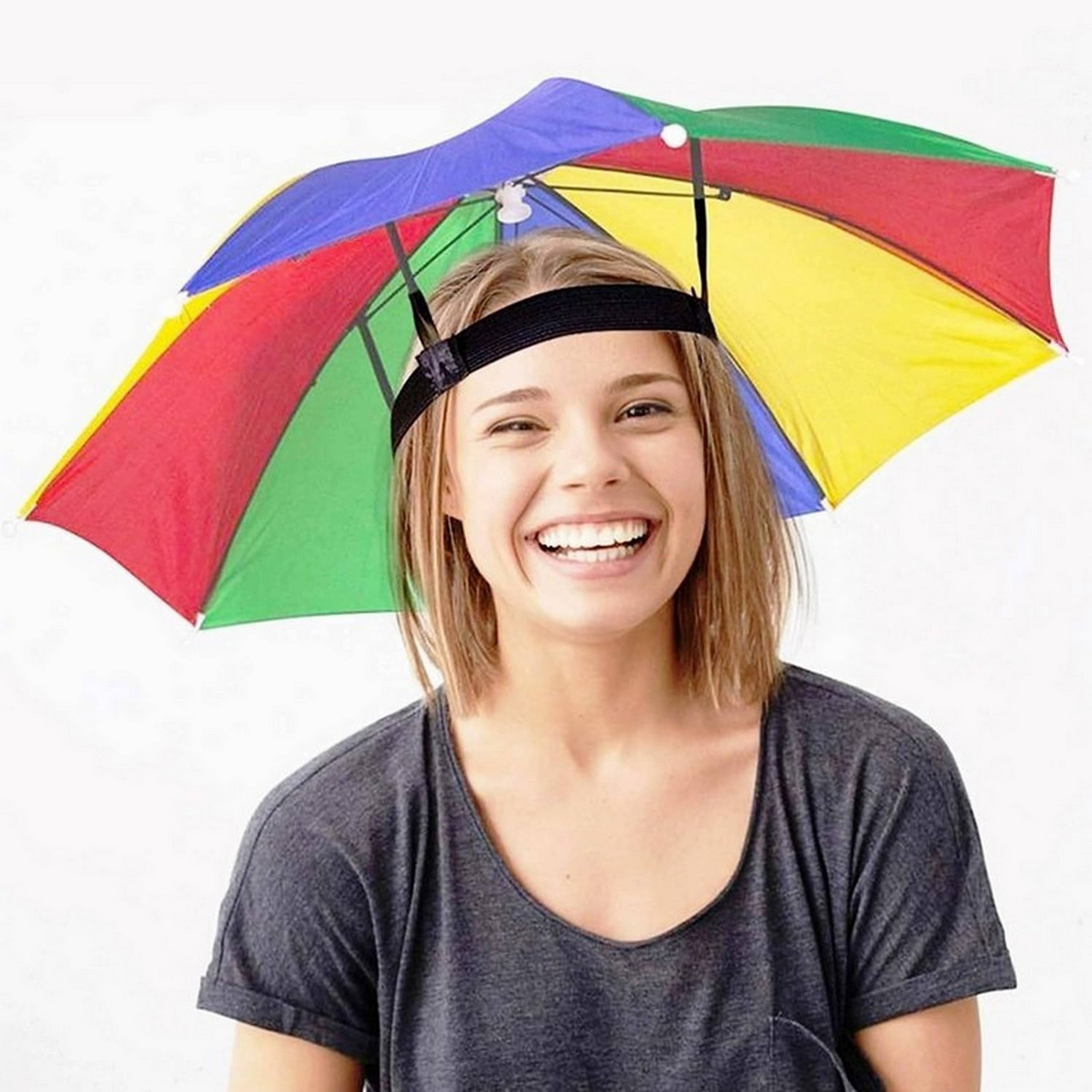     			Infispace Headwear Cap Umbrella Multi Color Soft Durable, Adjustable Elastic, (21) Size Fits All Ages Plastic Hat Cap Umbrella for Kids, Men/Women and Adults Rain Protection Headwear Hat Umbrella (Multi) Pack of 1