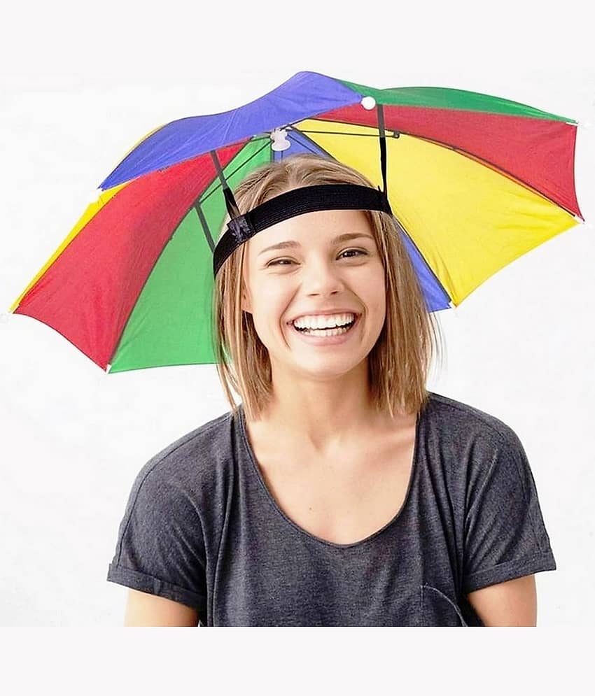 Infispace Headwear Cap Umbrella Multi Color Soft Durable, Adjustable Elastic, (21) Size Fits All Ages Plastic Hat Cap Umbrella for Kids, Men/Women and Adults Rain Protection Headwear Hat Umbrella (Multi) Pack of 1 - Jewellery Sets | Buy online on ZillyBuy