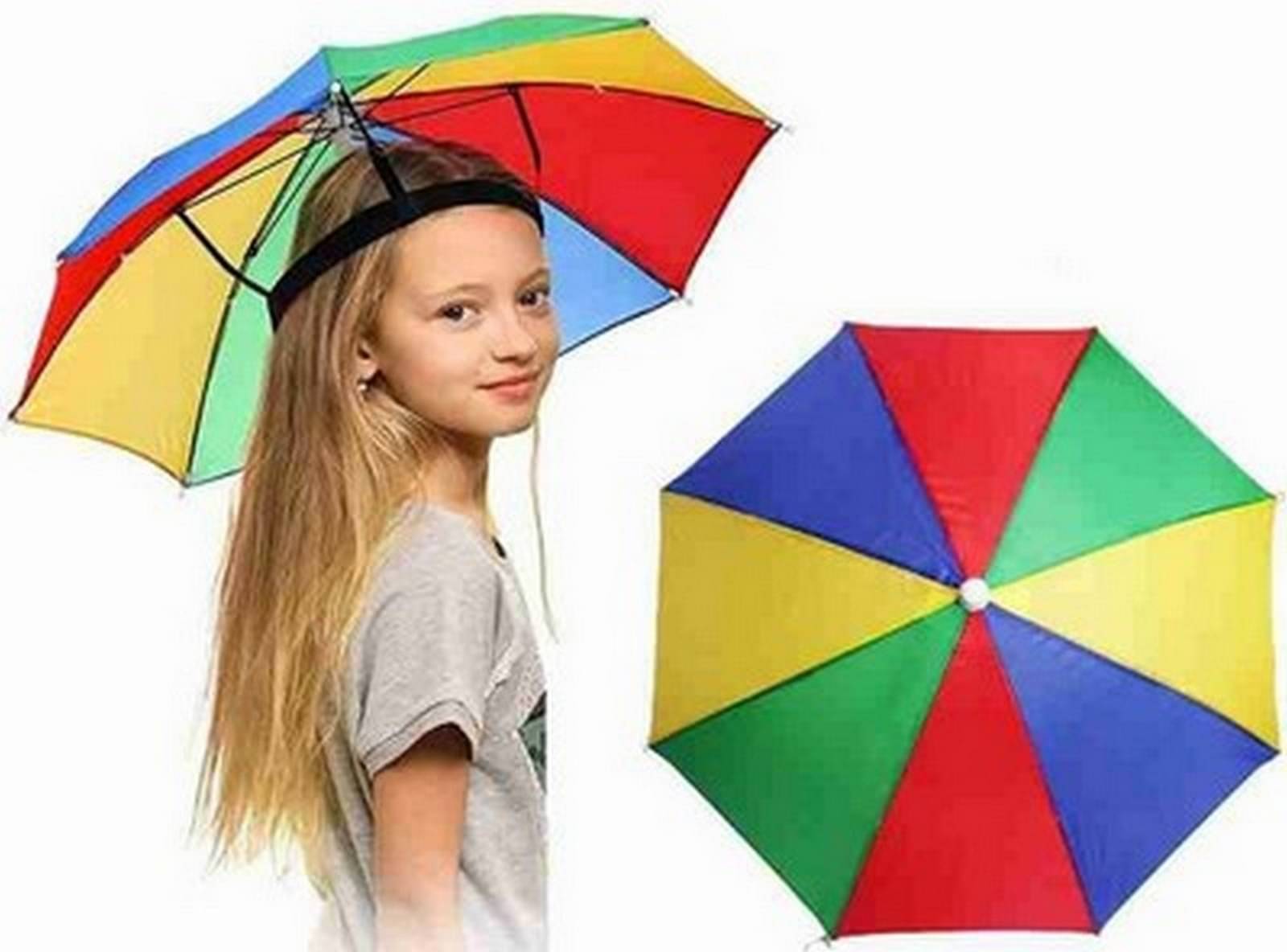     			Infispace Headwear Cap Umbrella Multi Color Soft Durable, Adjustable Elastic, (21) Size Fits All Ages Plastic Hat Cap Umbrella for Kids, Men/Women and Adults Rain Protection Headwear Hat Umbrella (Multi) Pack of 1