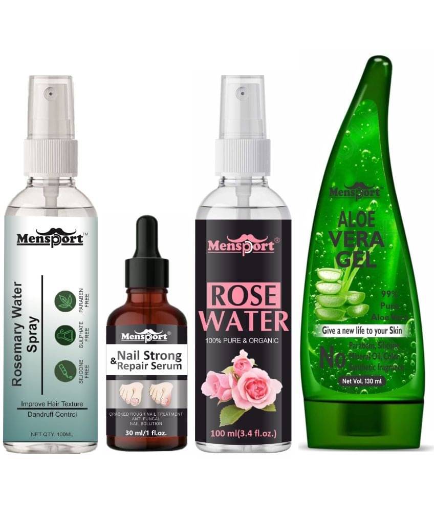     			Mensport Rosemary Water | Hair Spray For Hair Regrowth 100ml, Nail Strong and Repair Serum 30ml, Natural Rose Water 100ml & Natural Aloe Vera Gel 130ml - Set of 4 Items
