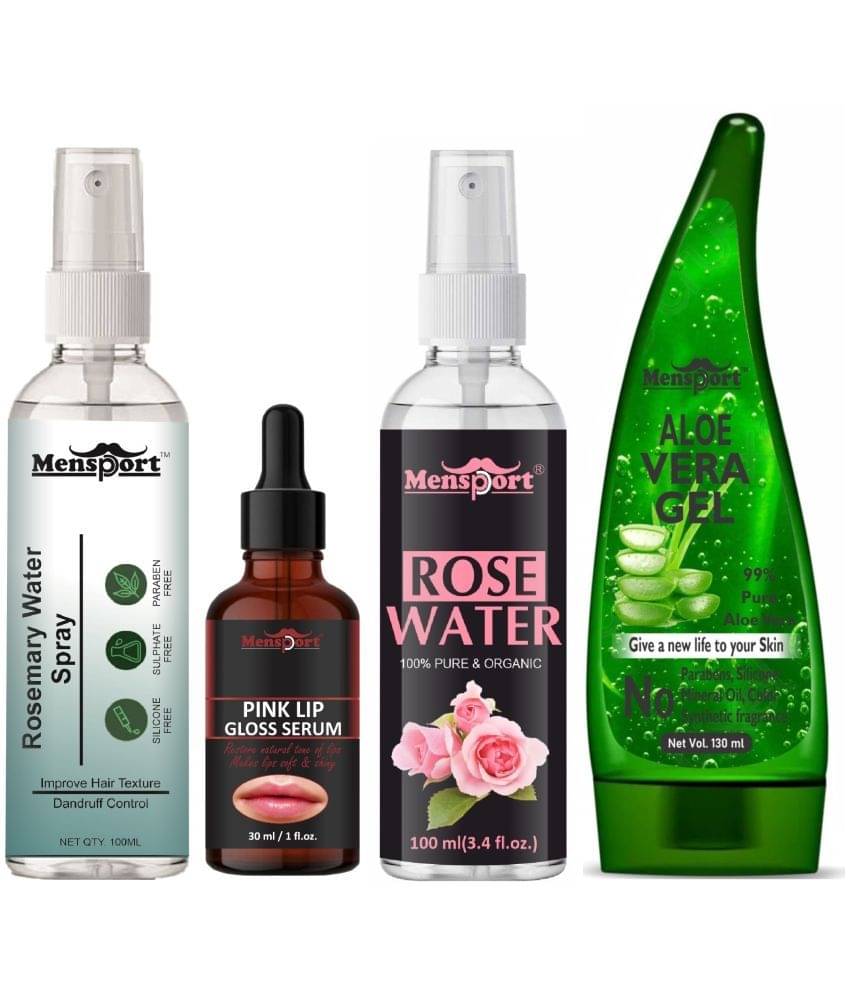 Mensport Rosemary Water | Hair Spray For Hair Regrowth 100ml, Pink Lip Gloss Serum (Restore Natural Tone of Lips) 30ml, Natural Rose Water 100ml & Natural Aloe Vera Gel 130ml - Set of 4 Items Mensport Rosemary Water | Hair Spray For Hair Regrowth 100ml, Pink Lip Gloss Serum (Restore Natural Tone of Lips) 30ml, Natural Rose Water 100ml & Natural Aloe Vera Gel 130ml - Set of 4 Items