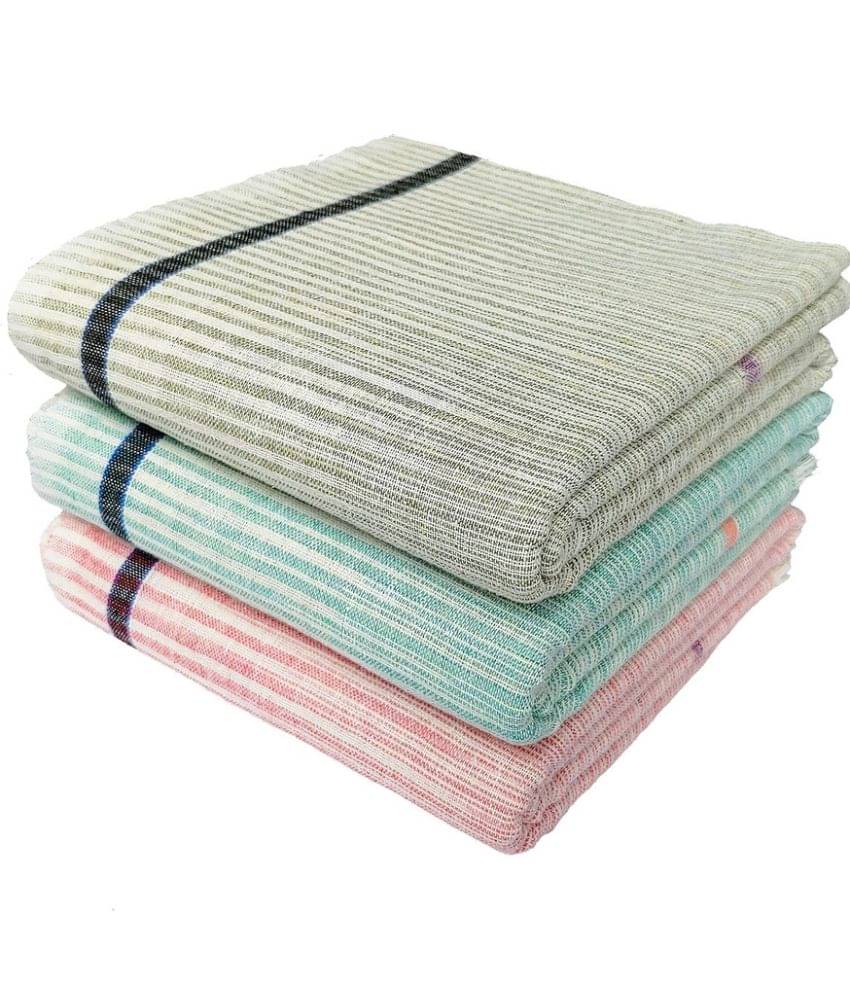     			Mk weaves Cotton Striped Below 300 -GSM Bath Towel ( Pack of 3 ) - Multicolor
