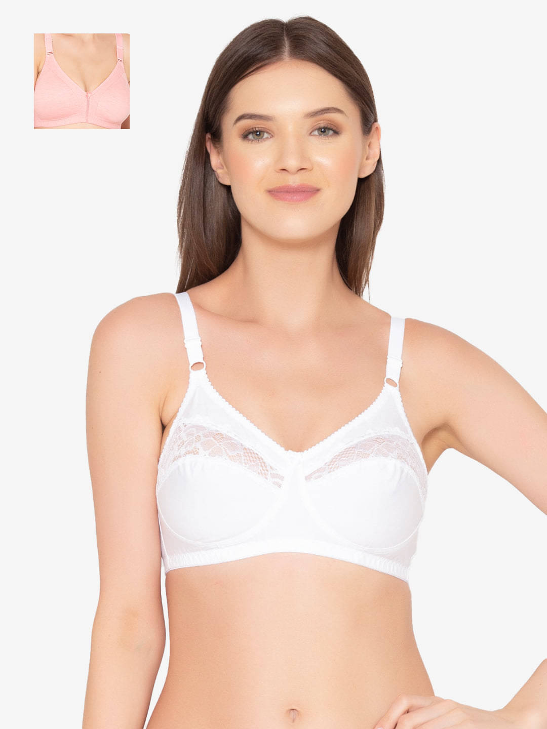 Paris Beauty Pack of 2 Cotton Blend Non Padded Women's Everyday Bra ( Multicolor ) BR017-MPink-BR001-WHITE-PO2     			Paris Beauty Pack of 2 Cotton Blend Non Padded Women's Everyday Bra ( Multicolor ) BR017-MPink-BR001-WHITE-PO2