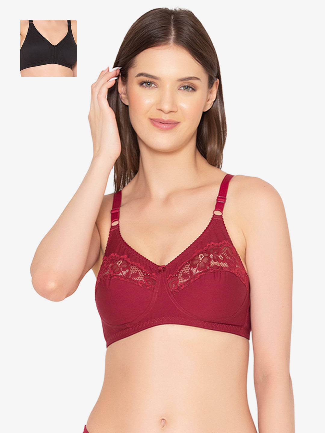     			Paris Beauty Pack of 2 Cotton Blend Non Padded Women's T-Shirt Bra ( Multicolor ) BR017-BLACK-BR001-MAROON-PO2