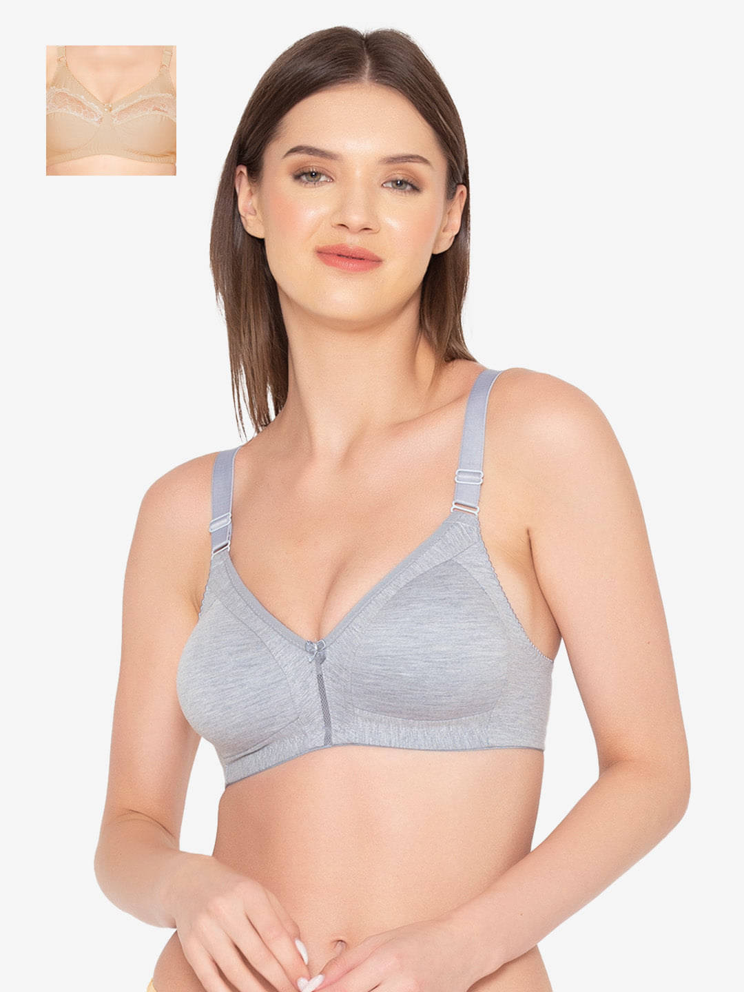Paris Beauty Pack of 2 Cotton Blend Non Padded Women's T-Shirt Bra ( Multicolor ) BR017-MGrey-BR001-NUDE-PO2 Paris Beauty Pack of 2 Cotton Blend Non Padded Women's T-Shirt Bra ( Multicolor ) BR017-MGrey-BR001-NUDE-PO2