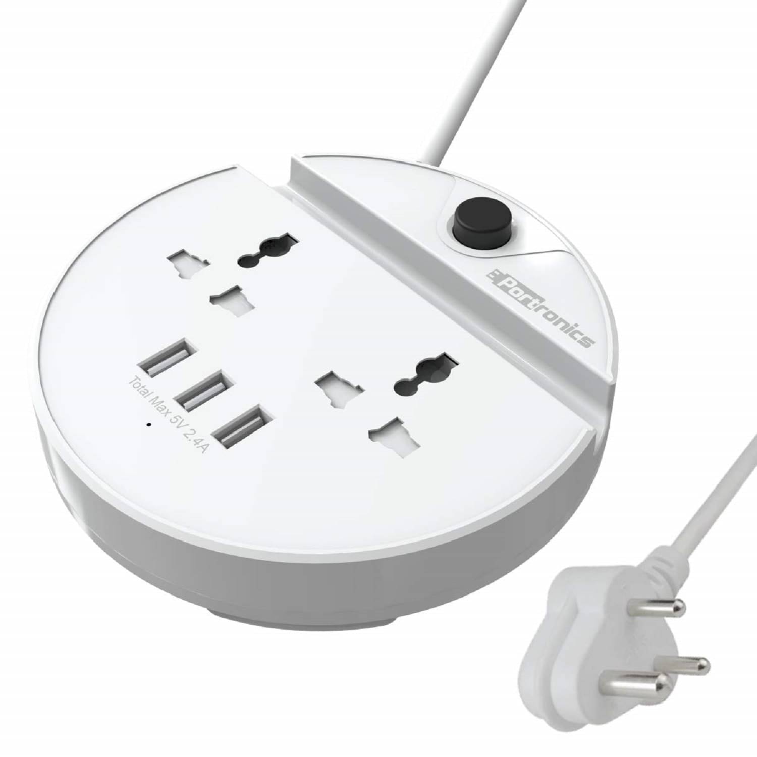 Portronics Surge Protector with 2 AC Outlets and 3 USB Charging Ports 1.5 Meter Power Cord, LED Indicator, White Portronics Surge Protector with 2 AC Outlets and 3 USB Charging Ports 1.5 Meter Power Cord, LED Indicator, White