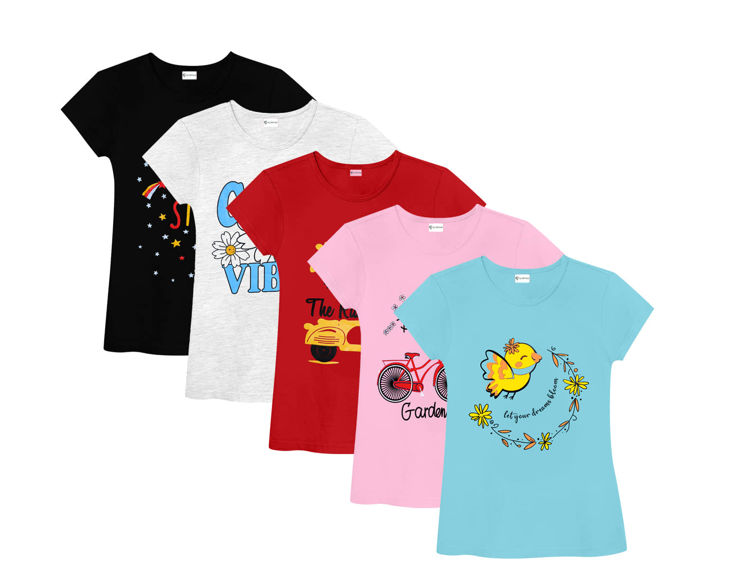 SILVER FANG Multi Cotton Girls T-Shirt ( Pack of 5 )