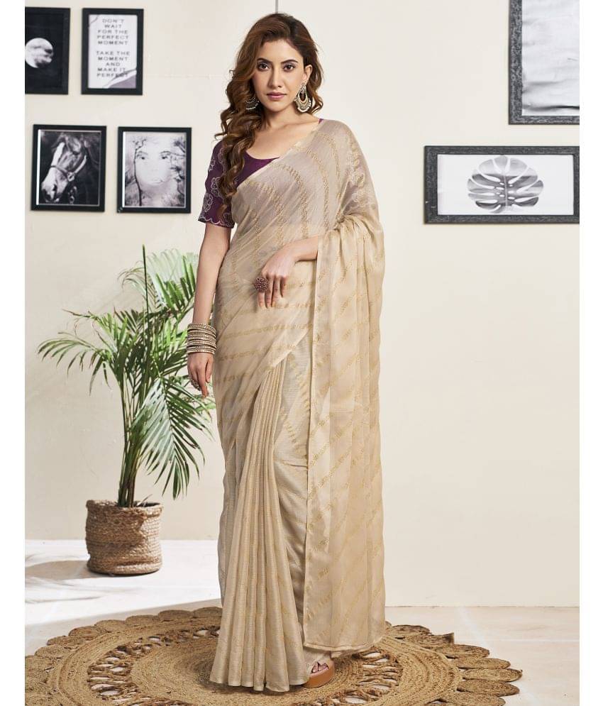     			Samah Chiffon Striped Saree With Unstitched Blouse Piece ( Beige )