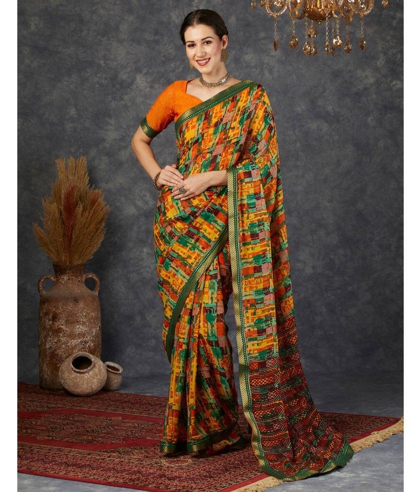     			Samah Georgette Printed Saree With Unstitched Blouse Piece ( Multicolor1 )