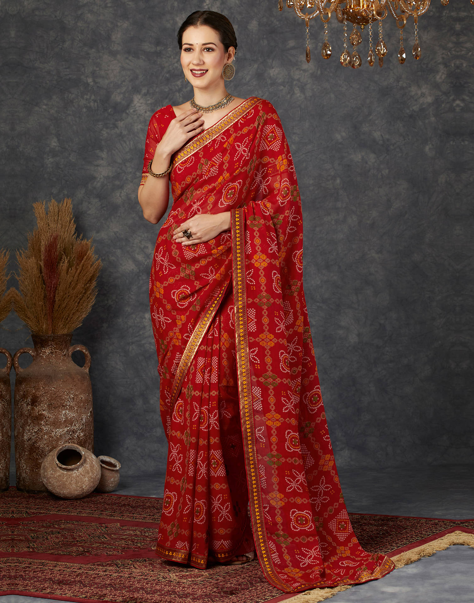 Samah Georgette Printed Saree With Unstitched Blouse Piece ( Red ) Samah Georgette Printed Saree With Unstitched Blouse Piece ( Red )