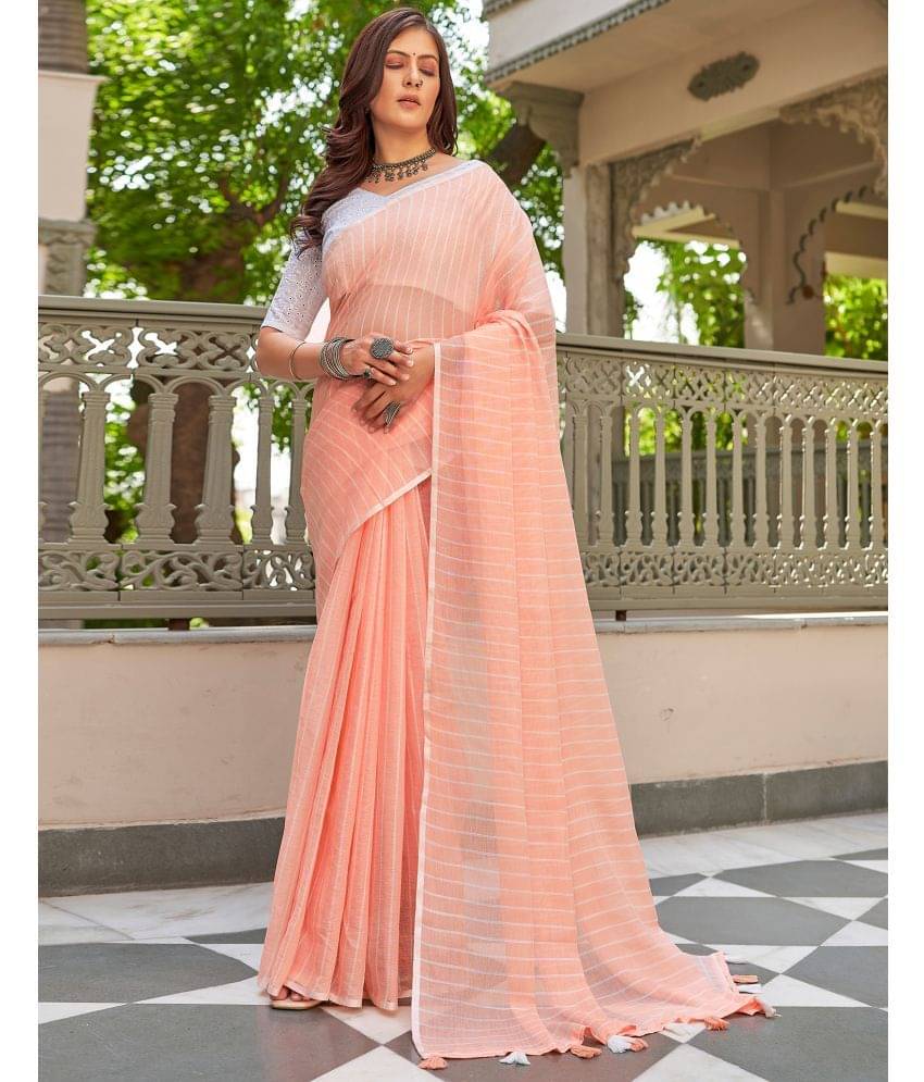 Samah Linen Woven Saree With Unstitched Blouse Piece ( Peach ) Samah Linen Woven Saree With Unstitched Blouse Piece ( Peach )