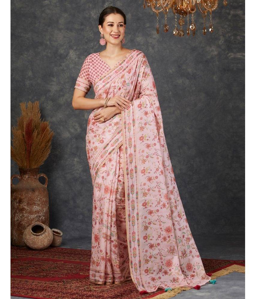     			Samah Silk Blend Woven Saree With Unstitched Blouse Piece ( Pink )