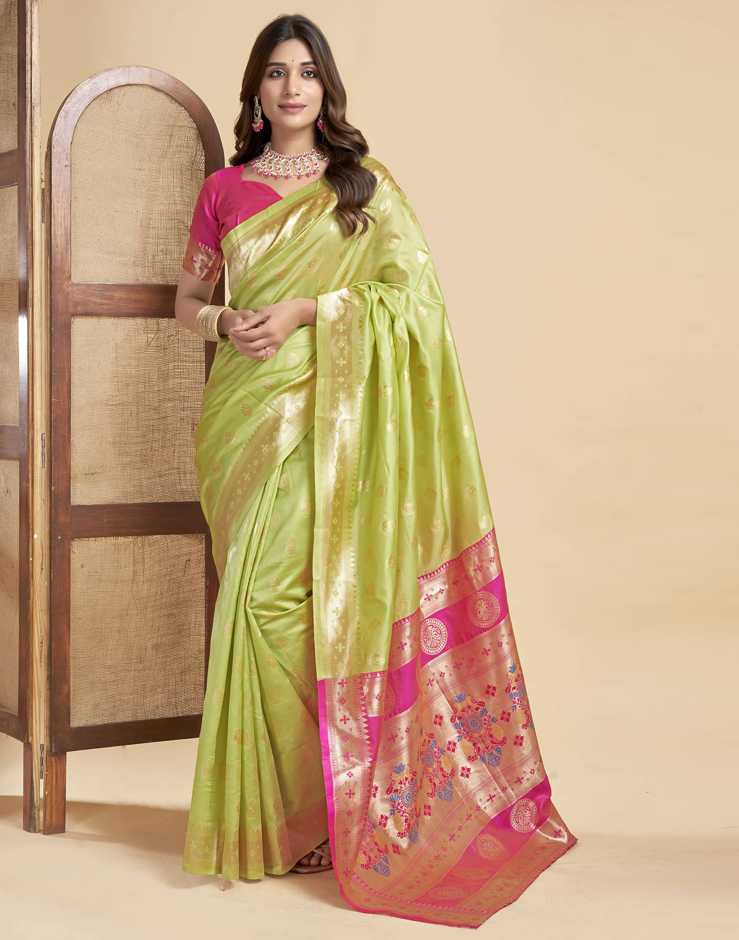 Samah Silk Self Design Saree With Unstitched Blouse Piece ( Lime Green ) Samah Silk Self Design Saree With Unstitched Blouse Piece ( Lime Green )