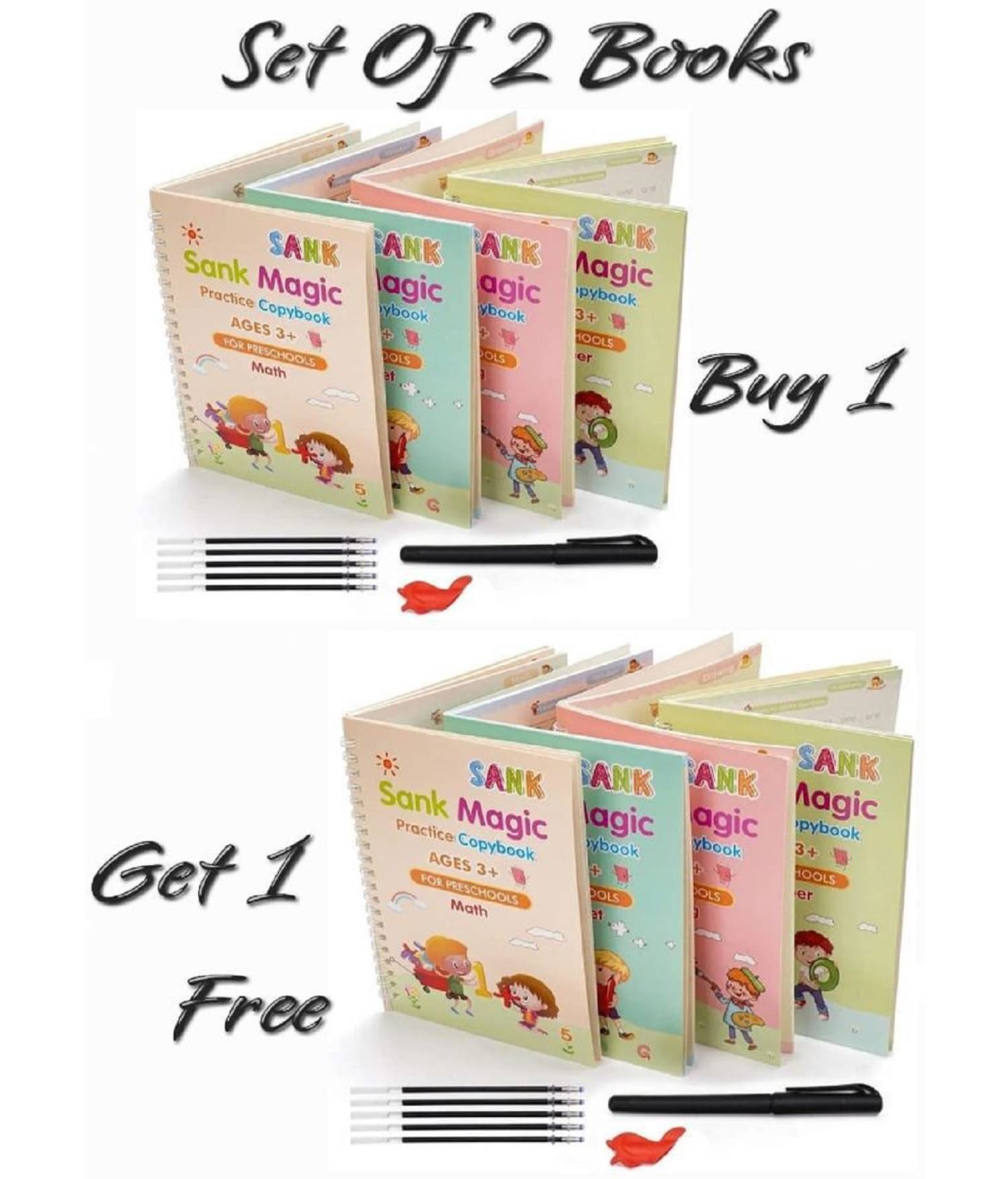 ( Set OF 2 Book ) Sank Magic Practice Copybook (4 Books +10 Refills + 1Grip +1 Pen) - magic book, magic practice book, sank magic practice book, magic practice copybook, sank magic practice copybook, magic book for kids ( Set OF 2 Book ) Sank Magic Practice Copybook (4 Books +10 Refills + 1Grip +1 Pen) - magic book, magic practice book, sank magic practice book, magic practice copybook, sank magic practice copybook, magic book for kids