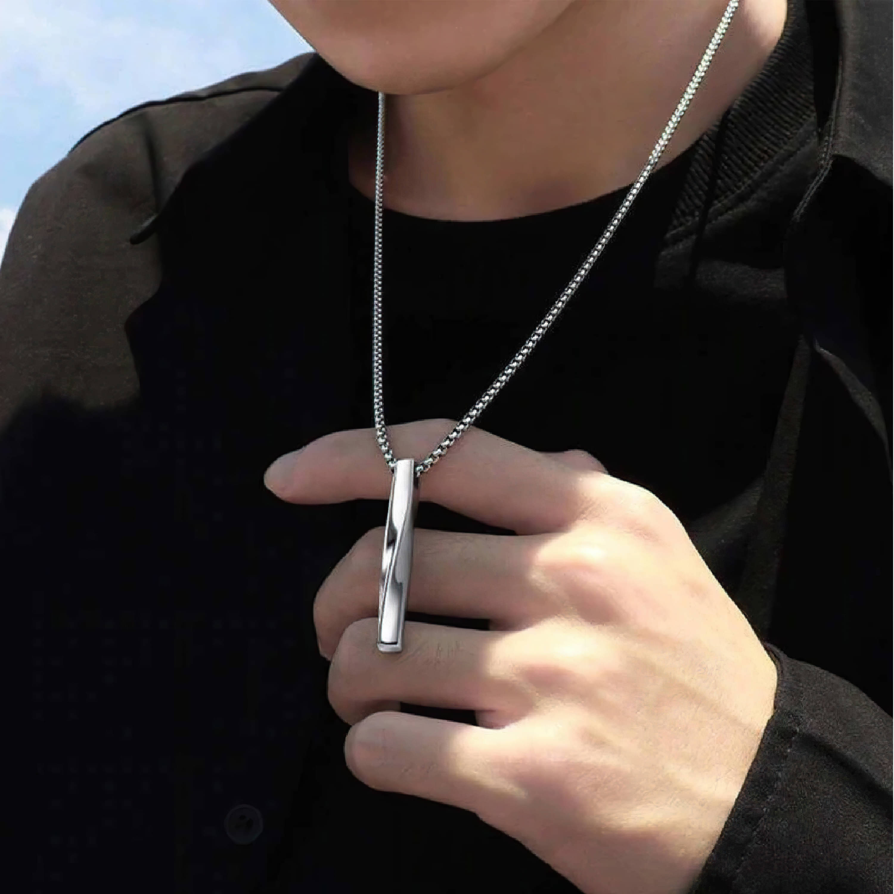     			Thrillz Elegant Silver Chain For Men Stainless Steel Curb Bar Pendant Necklace Silver Plated Silver Chain For Men Boys Men's Jewellery Gift For Husband Boyfriend