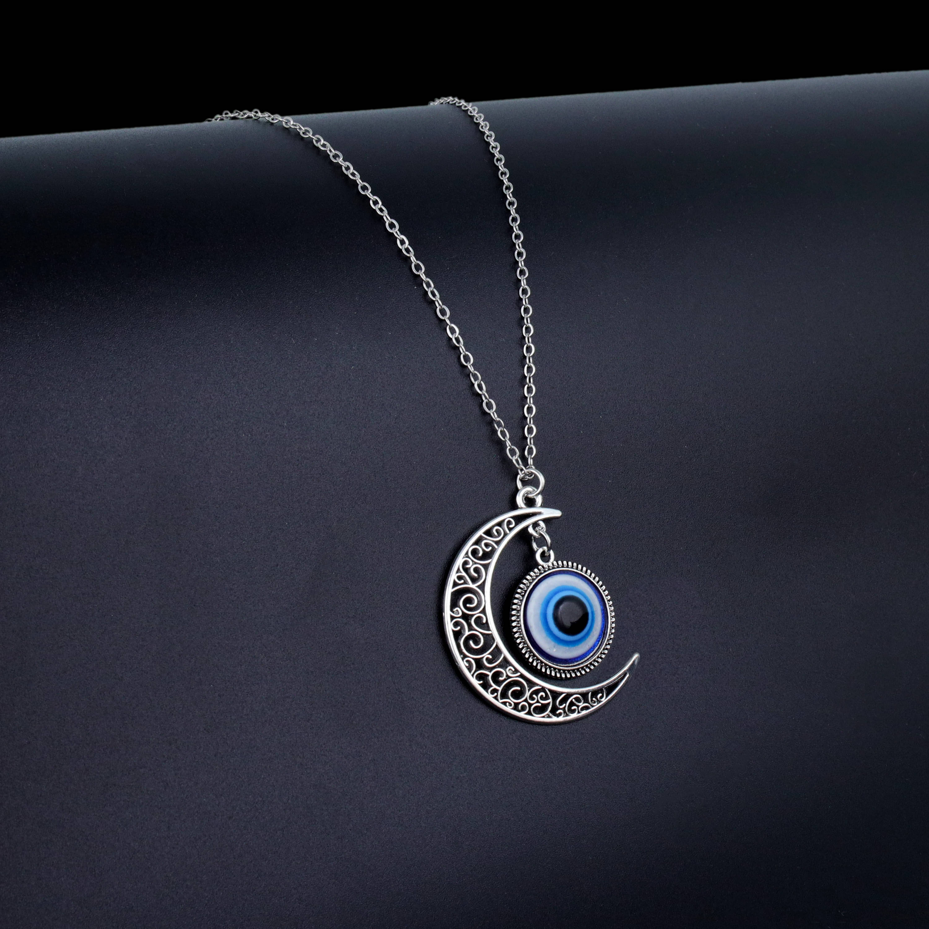 Thrillz Exclusive Moon Evil Eye Silver Plated Chain Necklace For Girls Women Men Boys Fashion Jewellery     			Thrillz Exclusive Moon Evil Eye Silver Plated Chain Necklace For Girls Women Men Boys Fashion Jewellery
