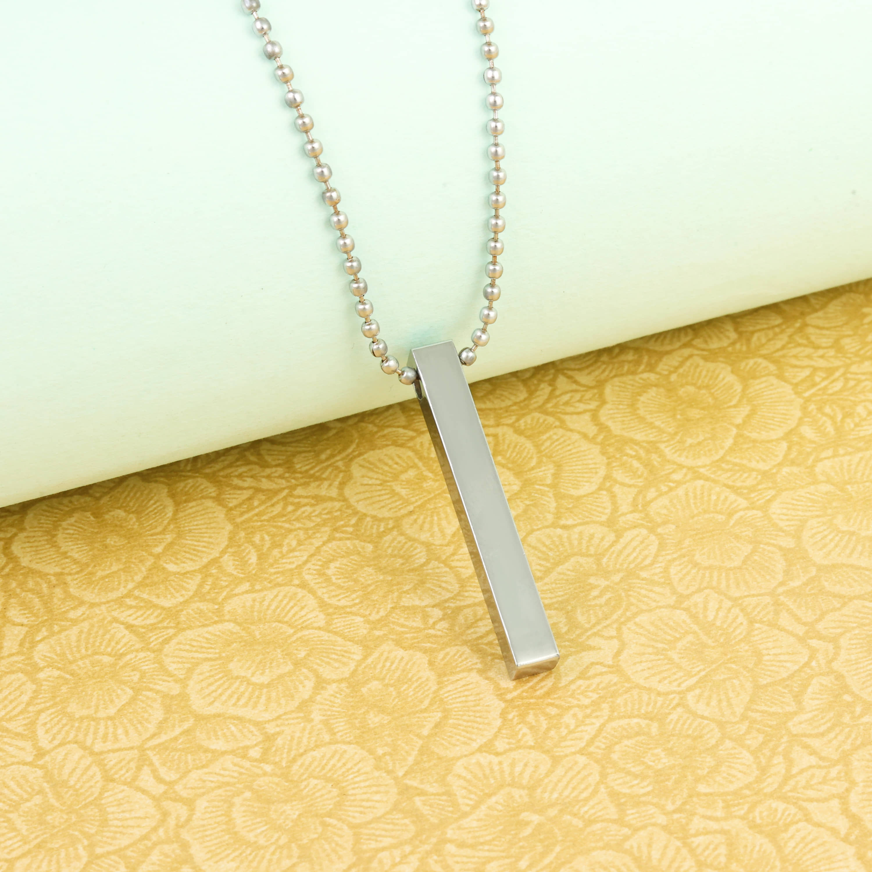 Thrillz Men's Jewellery 3D Cuboid Vertical Bar/Stick Stainless Steel Black Silver Locket Pendant Necklace For Boys and Men Unisex Pendant (Casual)