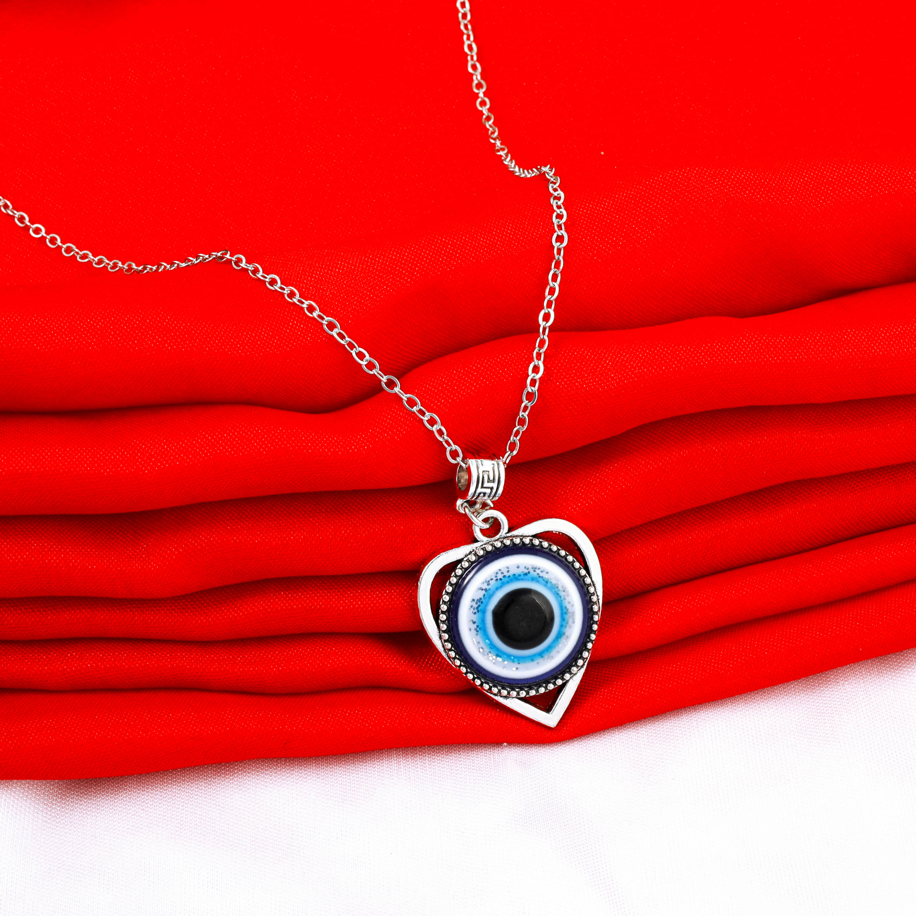 Thrillz Stainless Steel Heart Evil Eye Silver Locket Pendant