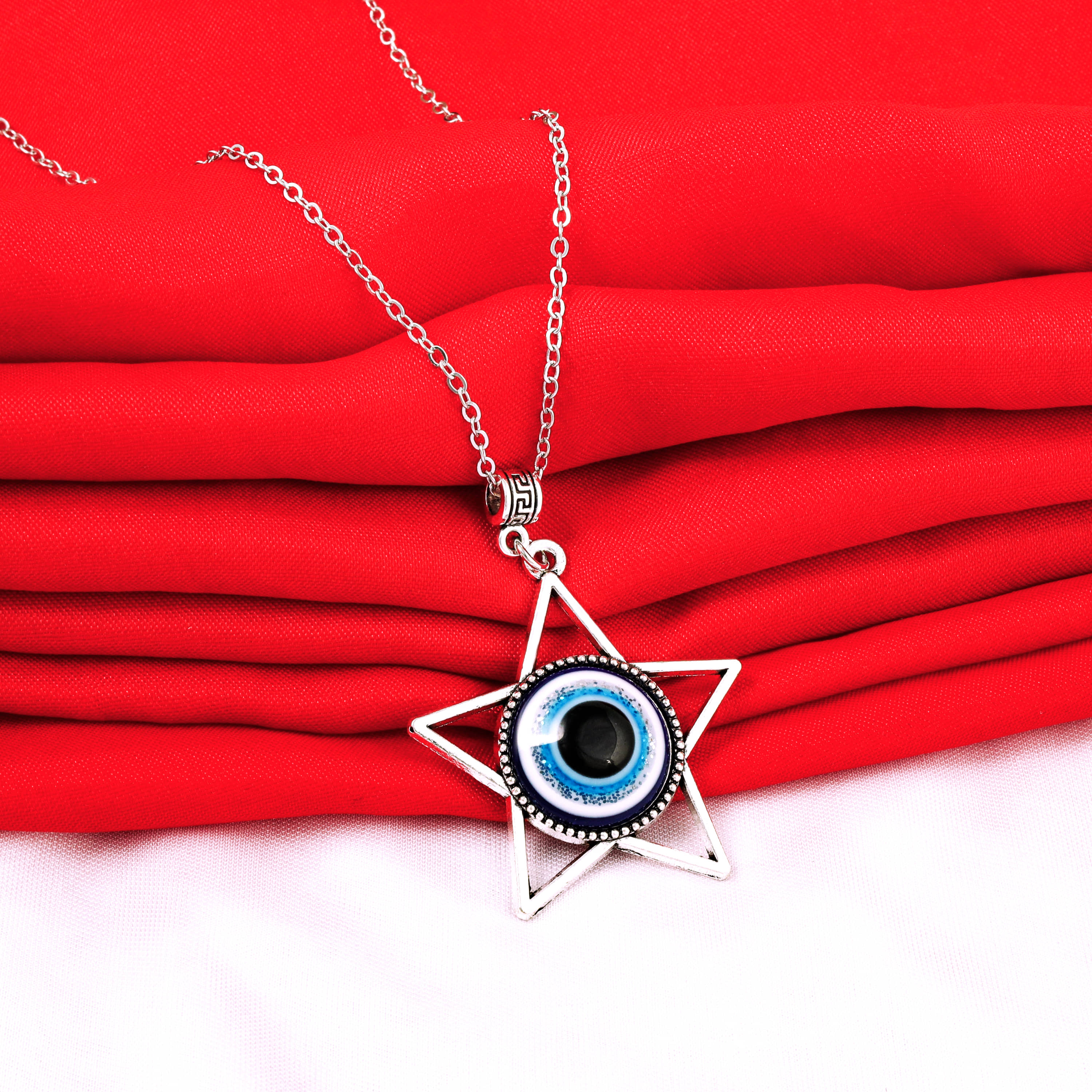 Thrillz Stainless Steel Star Evil Eye Silver Locket Pendant