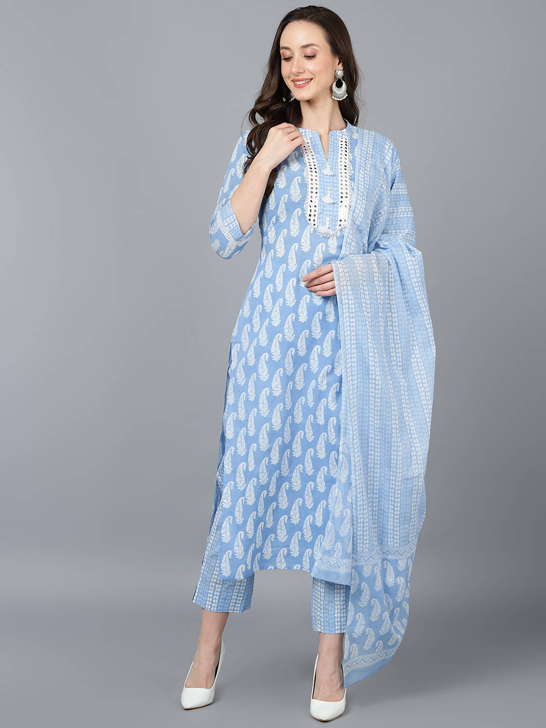     			Vaamsi Cotton Printed Kurti With Pants Women's Stitched Salwar Suit - Blue ( Pack of 1 )