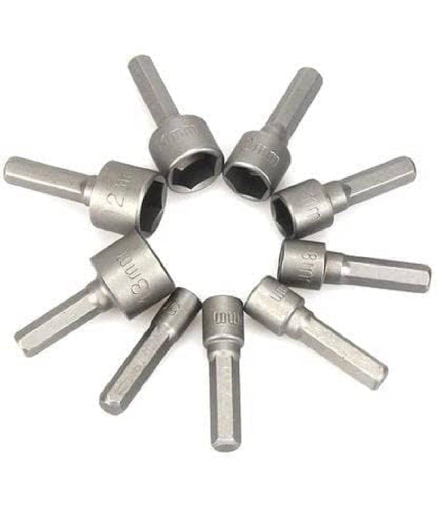     			9pcs Nut Driver Drill Bit Set Socket Bit Chuck Adapter 1/4" Hex Shank 5-13mm Metric Socket Strong Sleeve Wrench Screw Power Drill Adapter Tool for Screws Hooks Bolt Heads