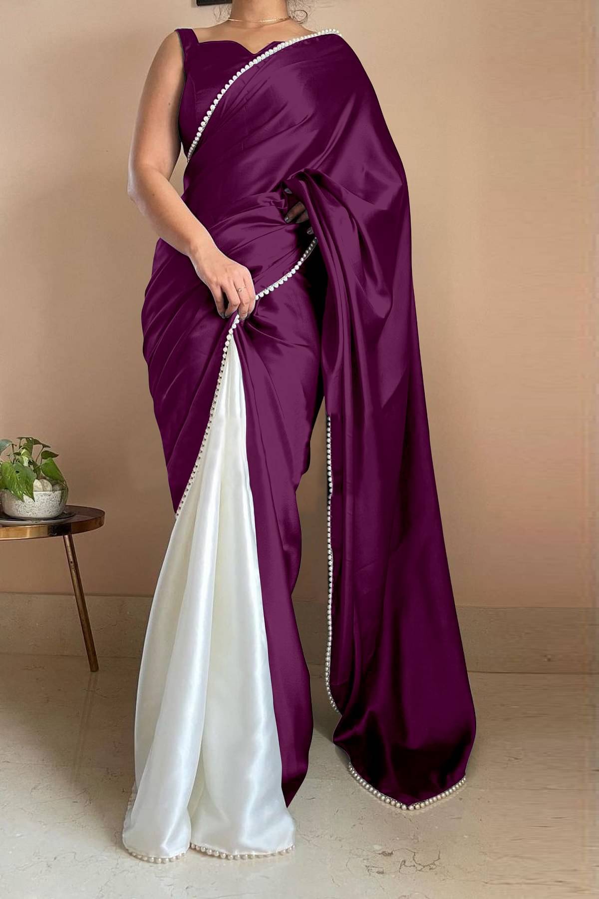 A TO Z CART Satin Embellished Saree With Unstitched Blouse Piece ( Purple ) A TO Z CART Satin Embellished Saree With Unstitched Blouse Piece ( Purple )