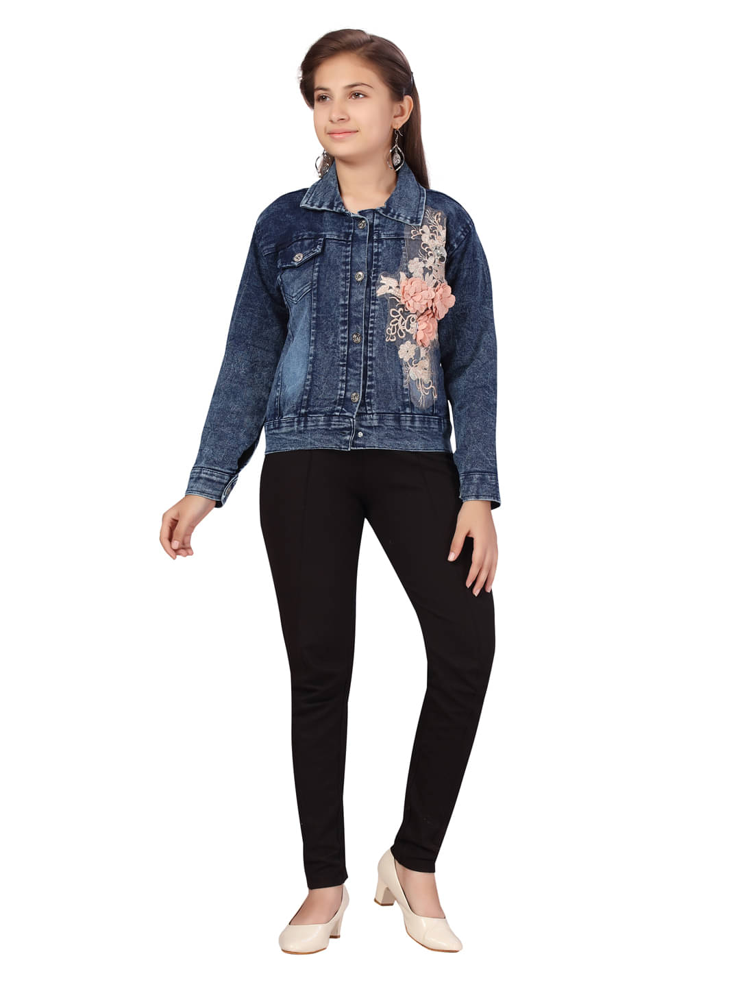     			Aarika Girls Denim Denim Jackets For ( Pack of 1 , Denim Blue )