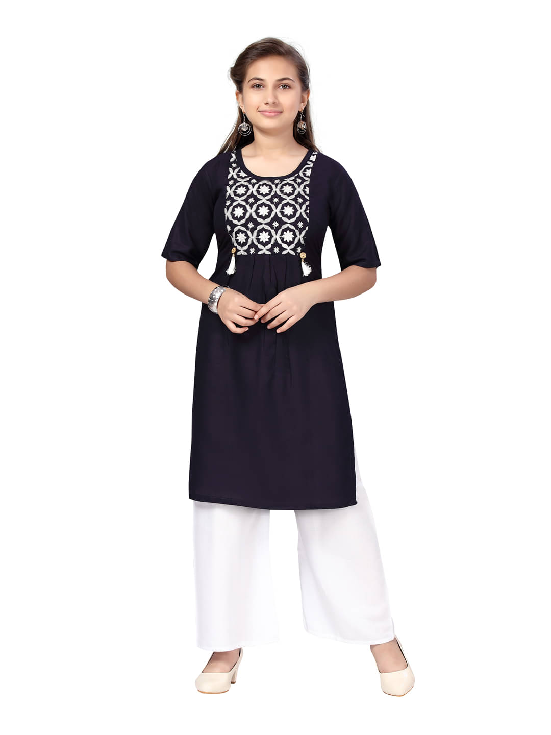     			Aarika Girls Cotton Kurta and Trousers Set ( Pack of 1 , Navy Blue )