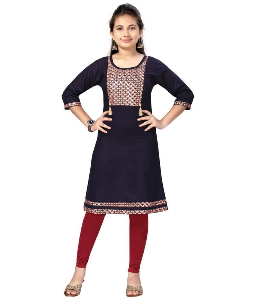     			Aarika Girls Cotton Kurti Legging Set ( Pack of 1 , Navy Blue )