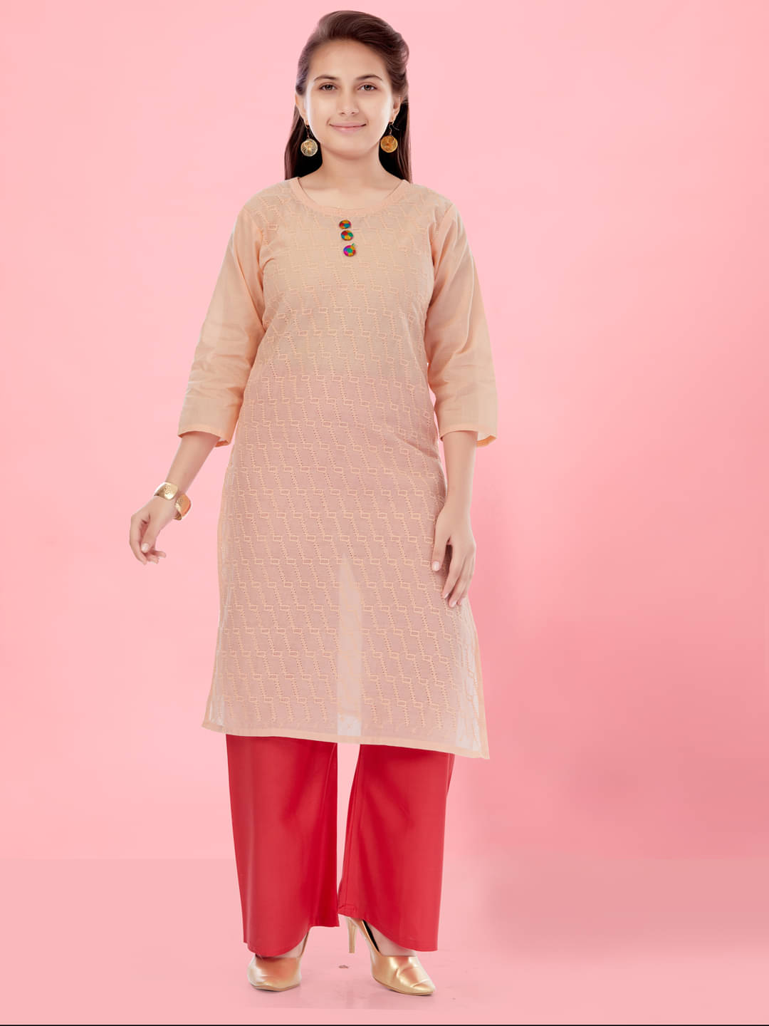     			Aarika Girls Cotton Kurti ( Pack of 1 , Peach )