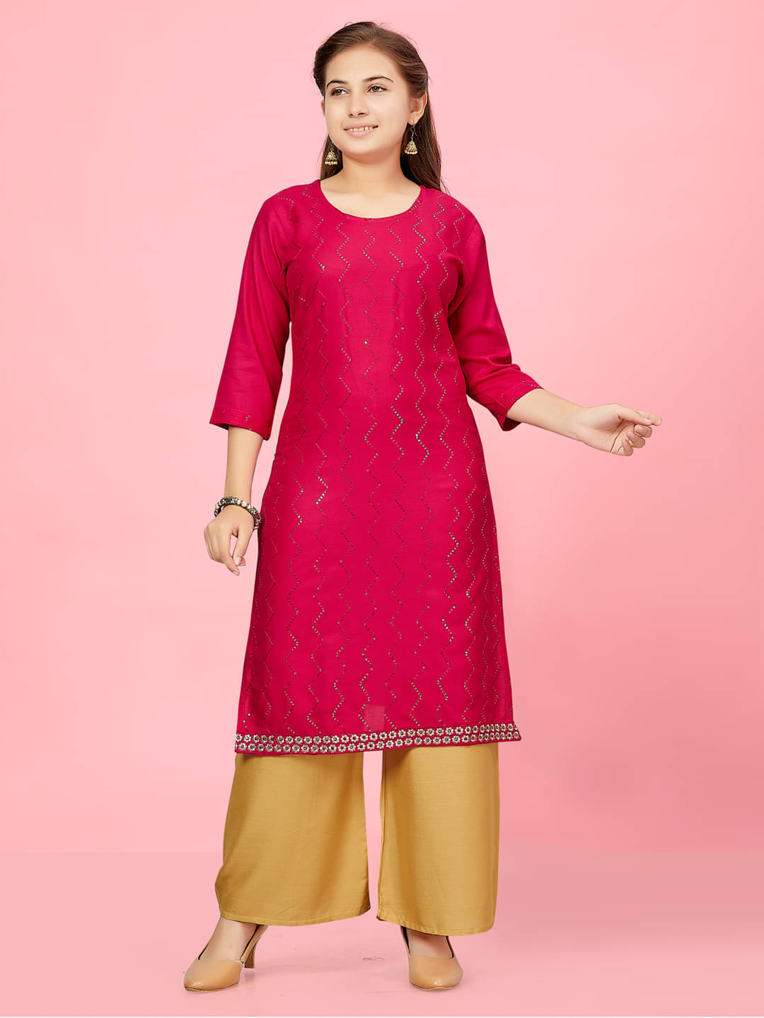     			Aarika Girls Cotton Kurta and Trousers Set ( Pack of 1 , Pink )